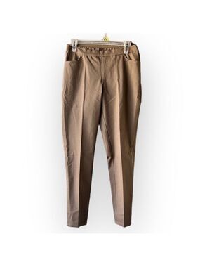 ISSAC MIZRAHI Tan Pleated Pull On Straight Leg Trousers Size 8P